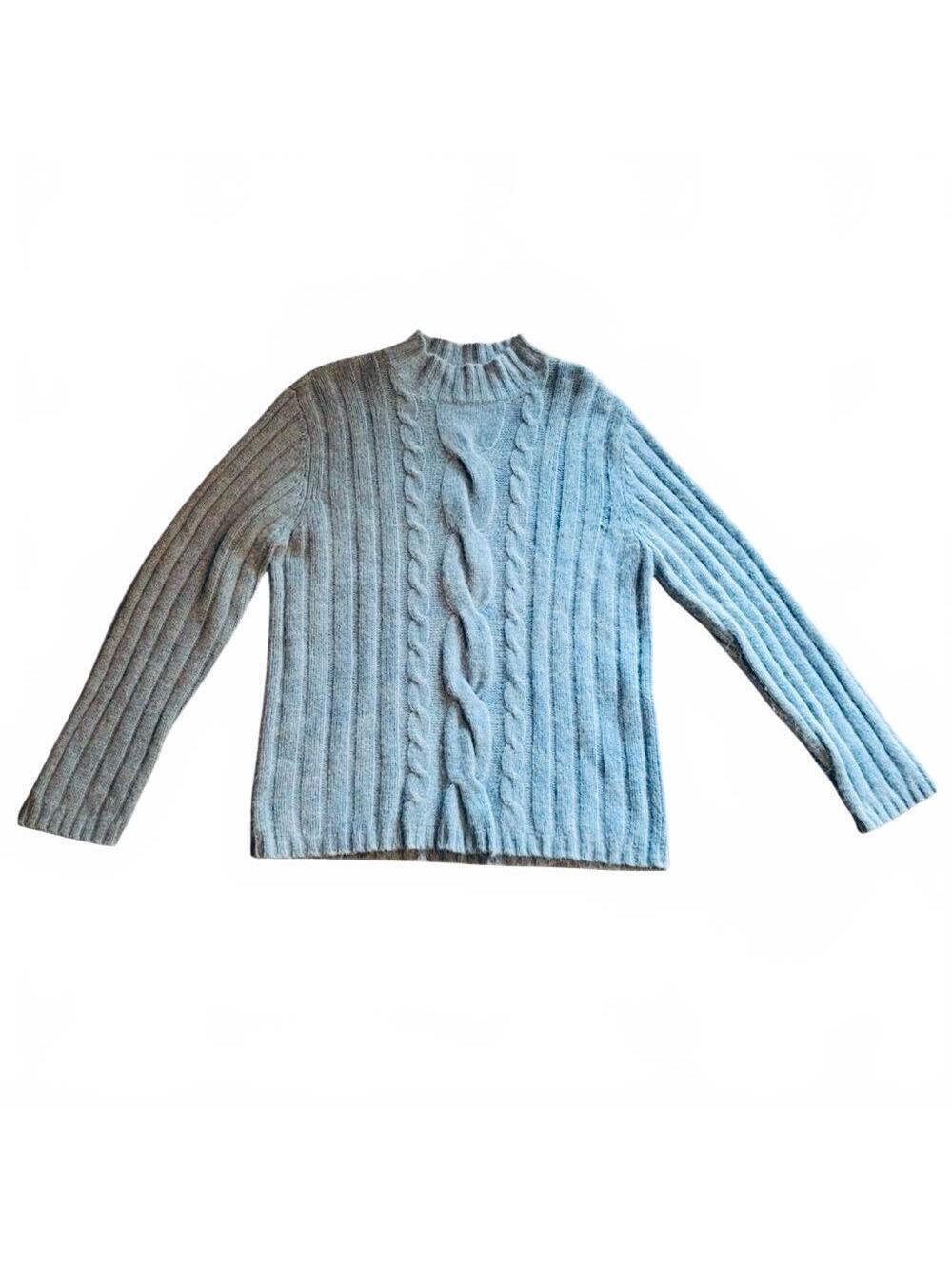 Vintage Angora Sweater Rabbit Boxy Cable knit Mock Neck Baby Blue Scandi  XL
